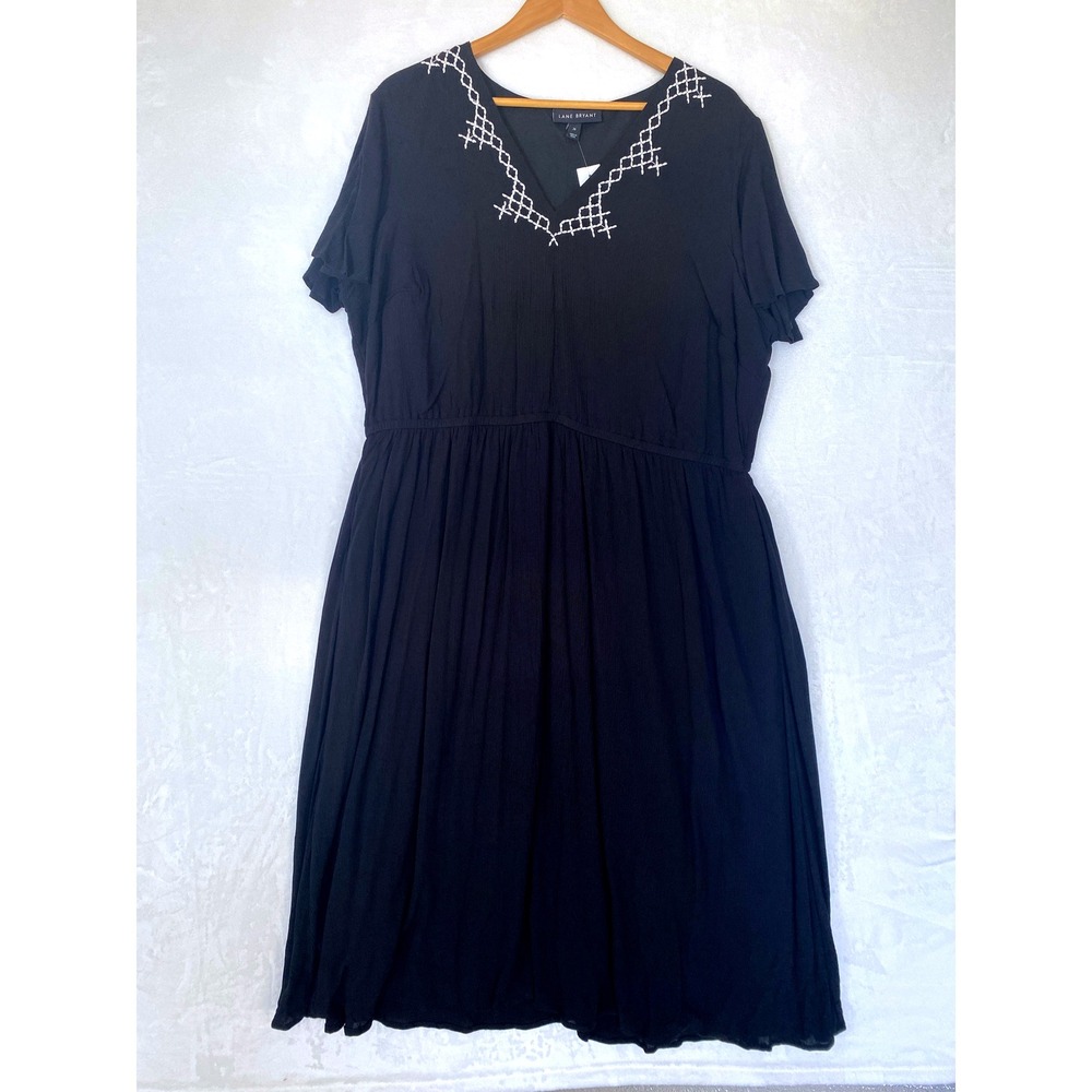 NEW Lane Bryant Black Embroidered V Neck‎ Midi Dress Plus Size 20 $99